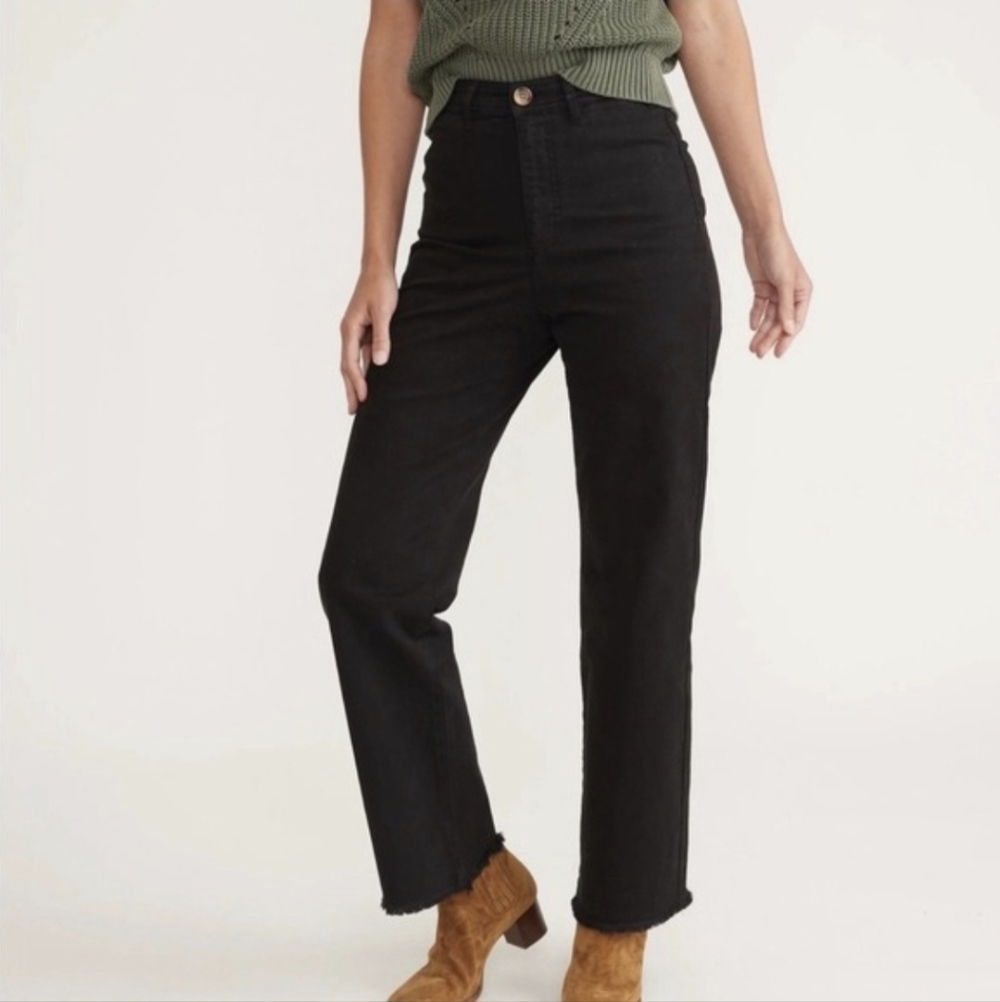 Marine Layer Jeans Bridget Black Full Length Fray Hem Pants Size 0 NEW
